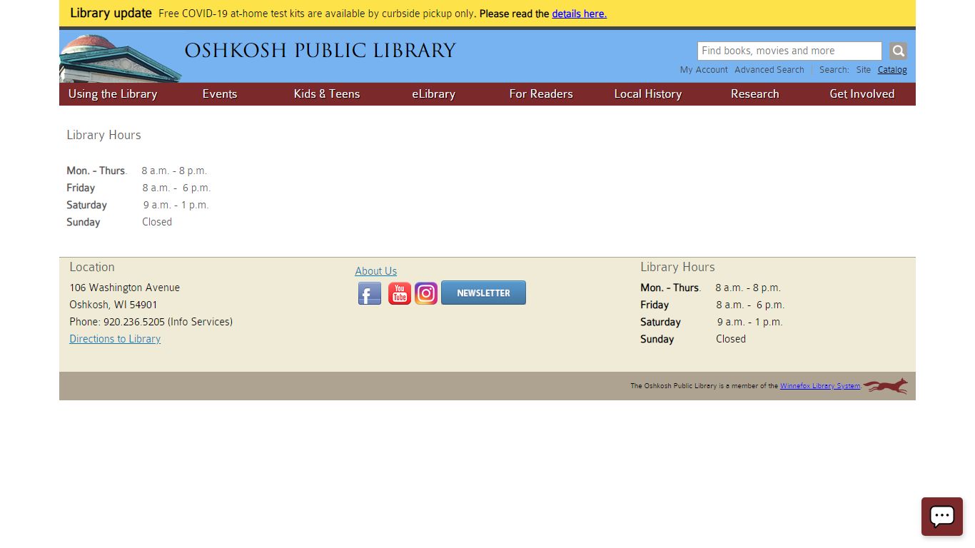 Library Hours | OSHKOSH PUBLIC LIBRARY